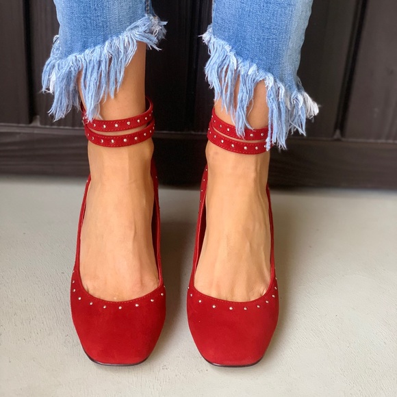 Downtown Red Block Low Heel Mary Jane Pump - Picture 2 of 7